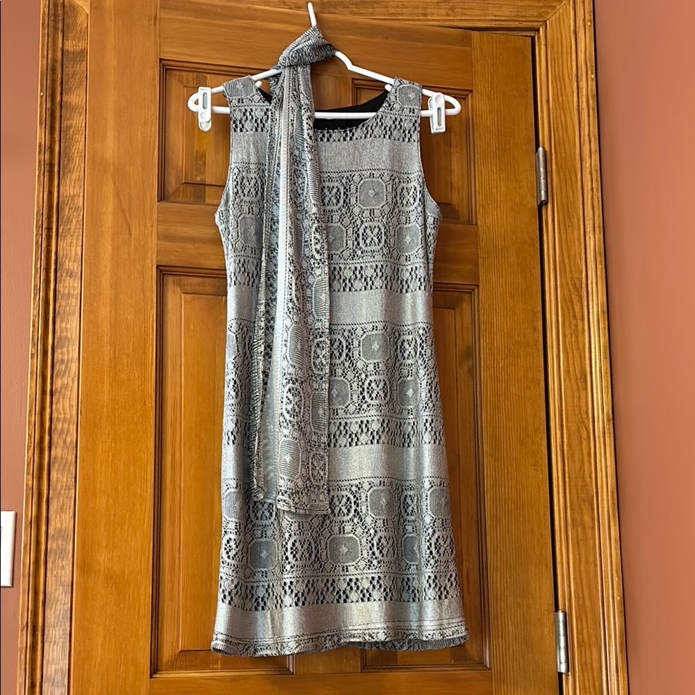 Elegant Black and Gray Metallic Knit Dress